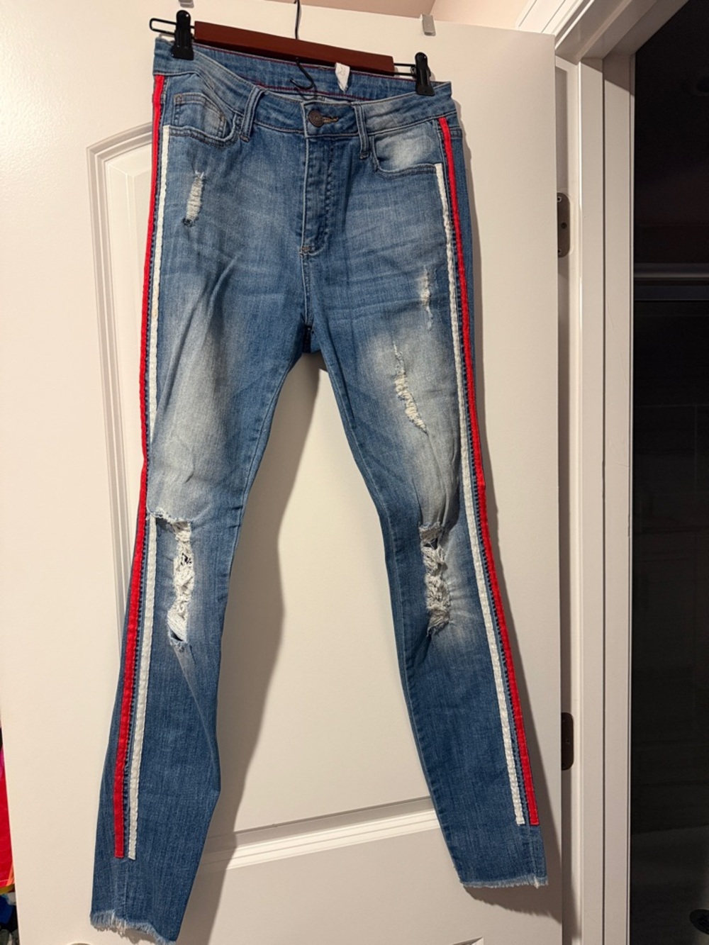 Cello Skinny Blue Jeans with Red & White Side Stripes